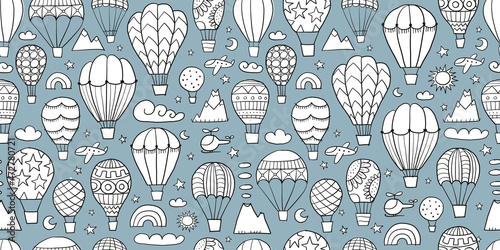 Colorful Hot Air Balloons Collection. Seamless Pattern for your design
