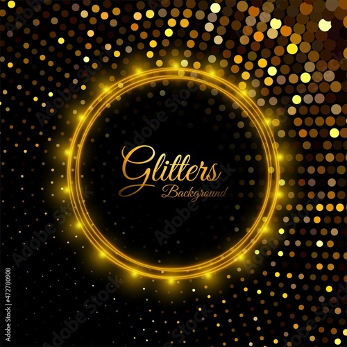 Abstract shiny golden glitters on black background
