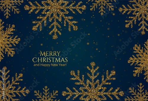 Beautiful gold glitters snowflakes card background