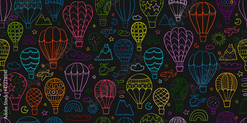 Colorful Hot Air Balloons Collection. Seamless Pattern for your design