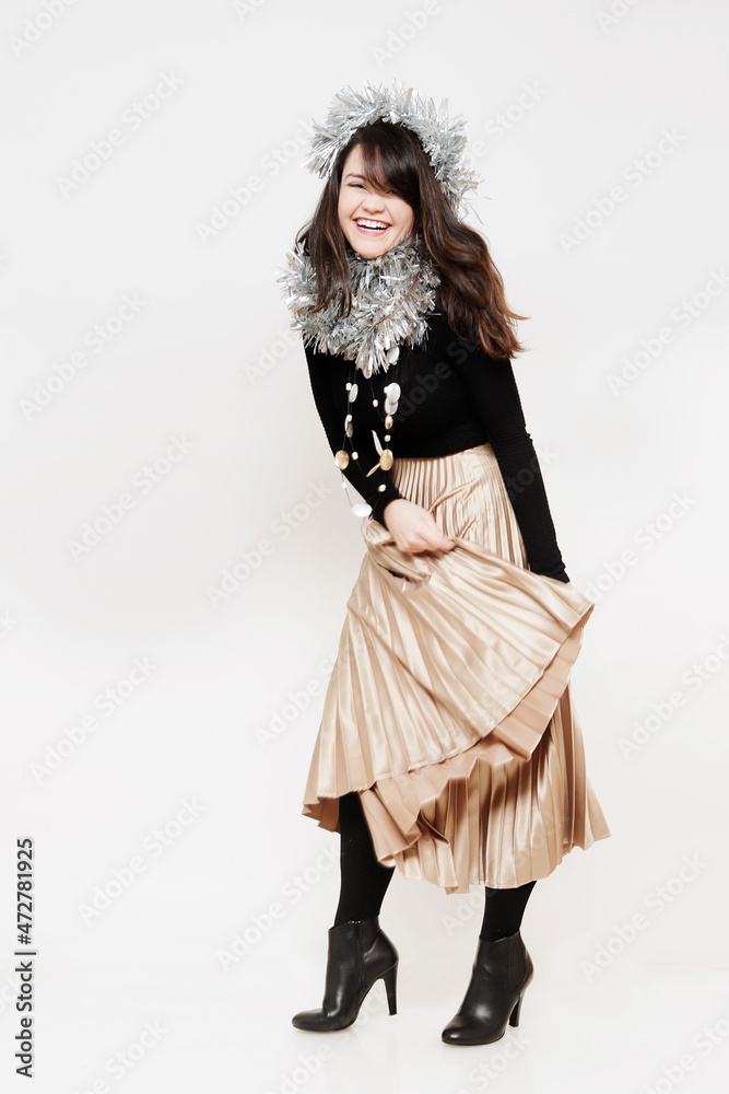 happy young girl with christmas decorations happy young girl with christmas decorations