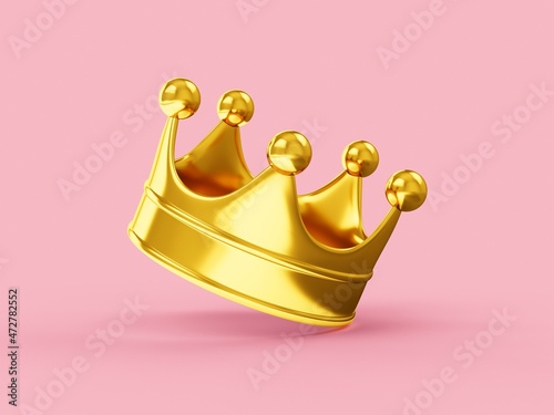 3D Rendering Gold Crown Isolated on pink Background