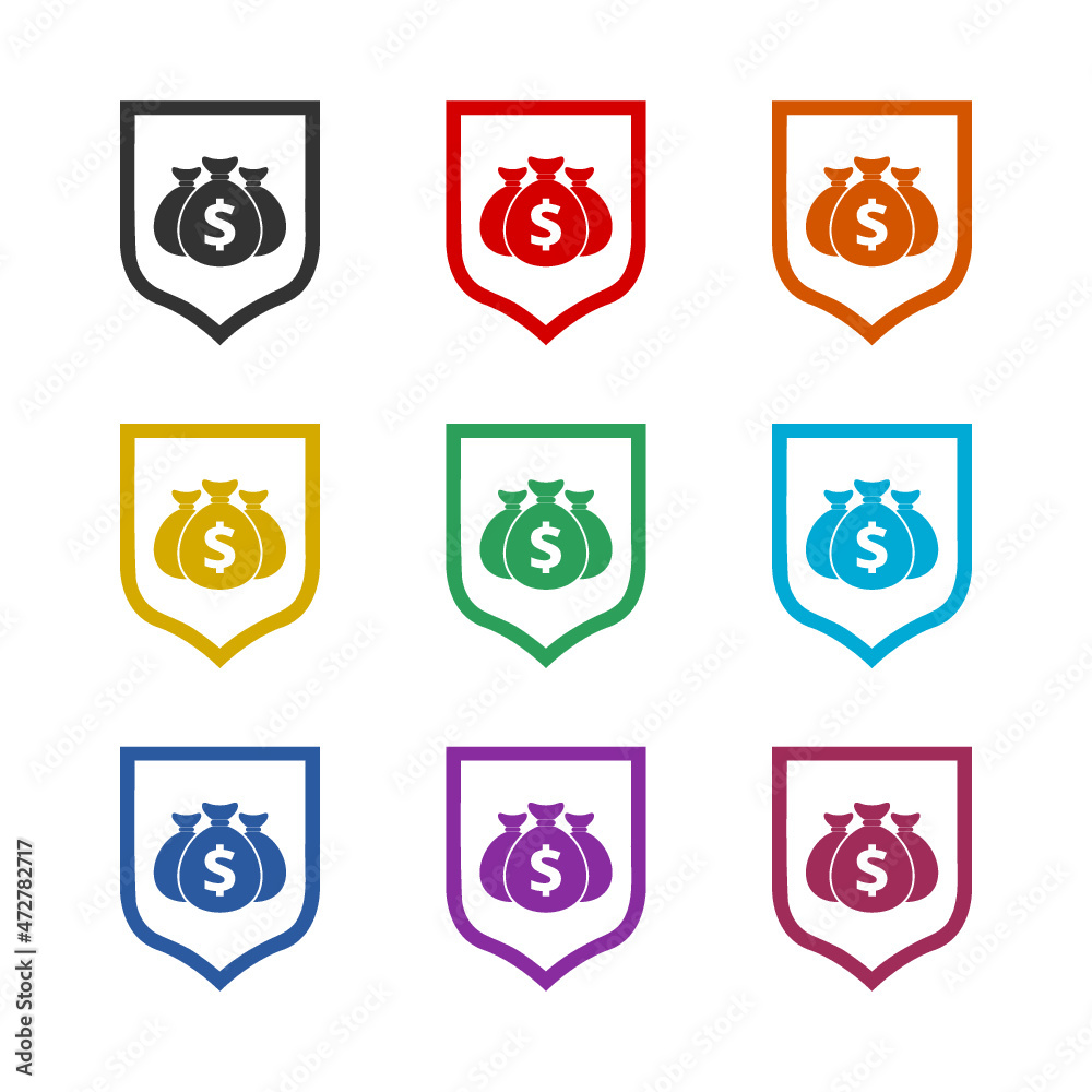 Fototapeta premium Shield with dollar symbol icon isolated on white background, color set