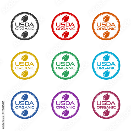 Symbol USDA for organic food icon isolated on white background, color set