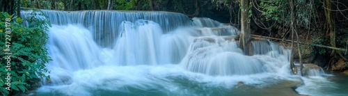 Panoramic beautiful deep forest waterfall in Thailand