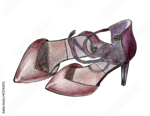 Elegant lilac pencil woman's shoe. Design template for label, banner, postcard, flyer.