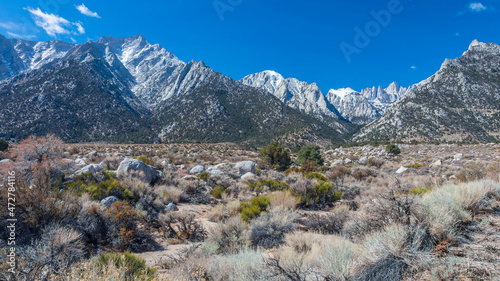 USA, California. View of Mt. Whitney on the Eastern slope of the Sierra Nevada mountain range.