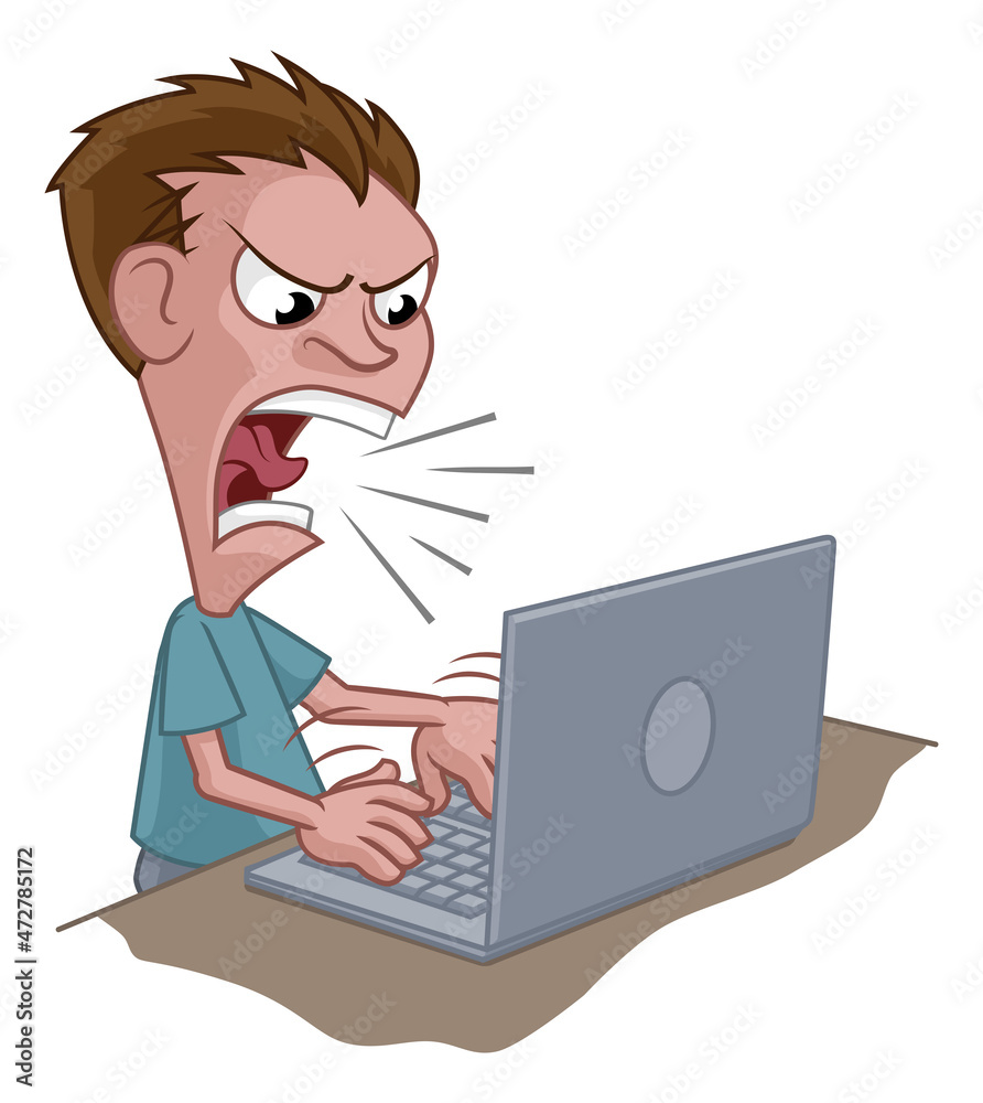 Angry Stressed Man Shouting at Laptop Cartoon Angry Stressed Man Shouting at Laptop Cartoon