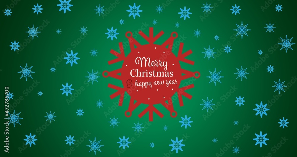 Vector image of christmas and new year greeting on green background, copy space