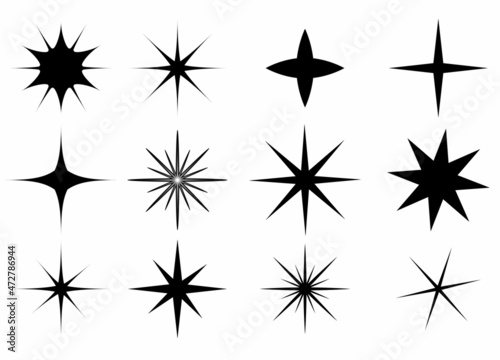 Star icon on white background. Set of bright stars for Christmas  New Year. Vector illustration.