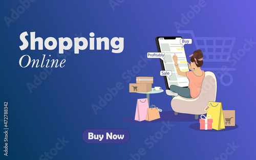 Shopping online, the girl with the phone.