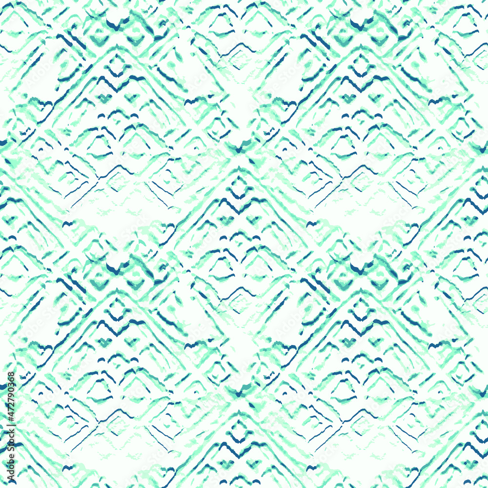 Vector Tie Dye Seamless Pattern. Ethnic Abstract. Ceramic Design. Blue Hippie Ornament. Creative Bohemian Tile. Baby Blue Tie Dye Rug. Watercolor Texture. Tie Dye Wash.