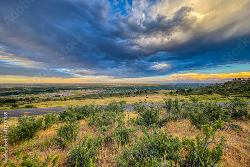 USA, Colorado, Fort Collins. Sunset over town.
