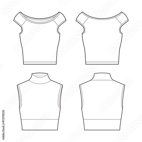 Sleeveless crop top fashion vector sketch, Apparel template