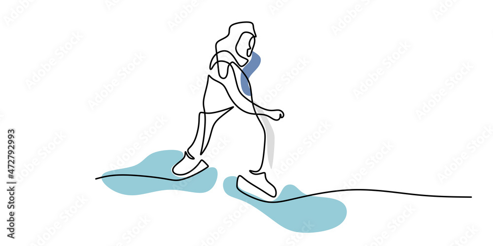 Continuous one single line of teenage girl playing ice skating isolated on white background. Continuous one single line of teenage girl playing ice skating isolated on white background.