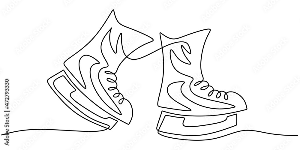Continuous one single line of ice skating shoes isolated on white background.