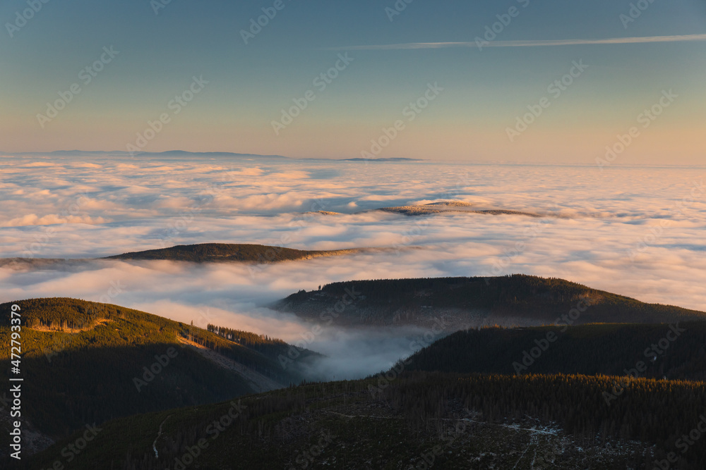 Late autumn views from the highest peak of the Karkonosze Mountains - Śnieżka. Late autumn views from the highest peak of the Karkonosze Mountains - Śnieżka.