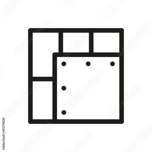 Plasterboard sheet isolated icon, erection of the partition wall linear icon, installation of drywall sheets on a frame vector icon with editable stroke