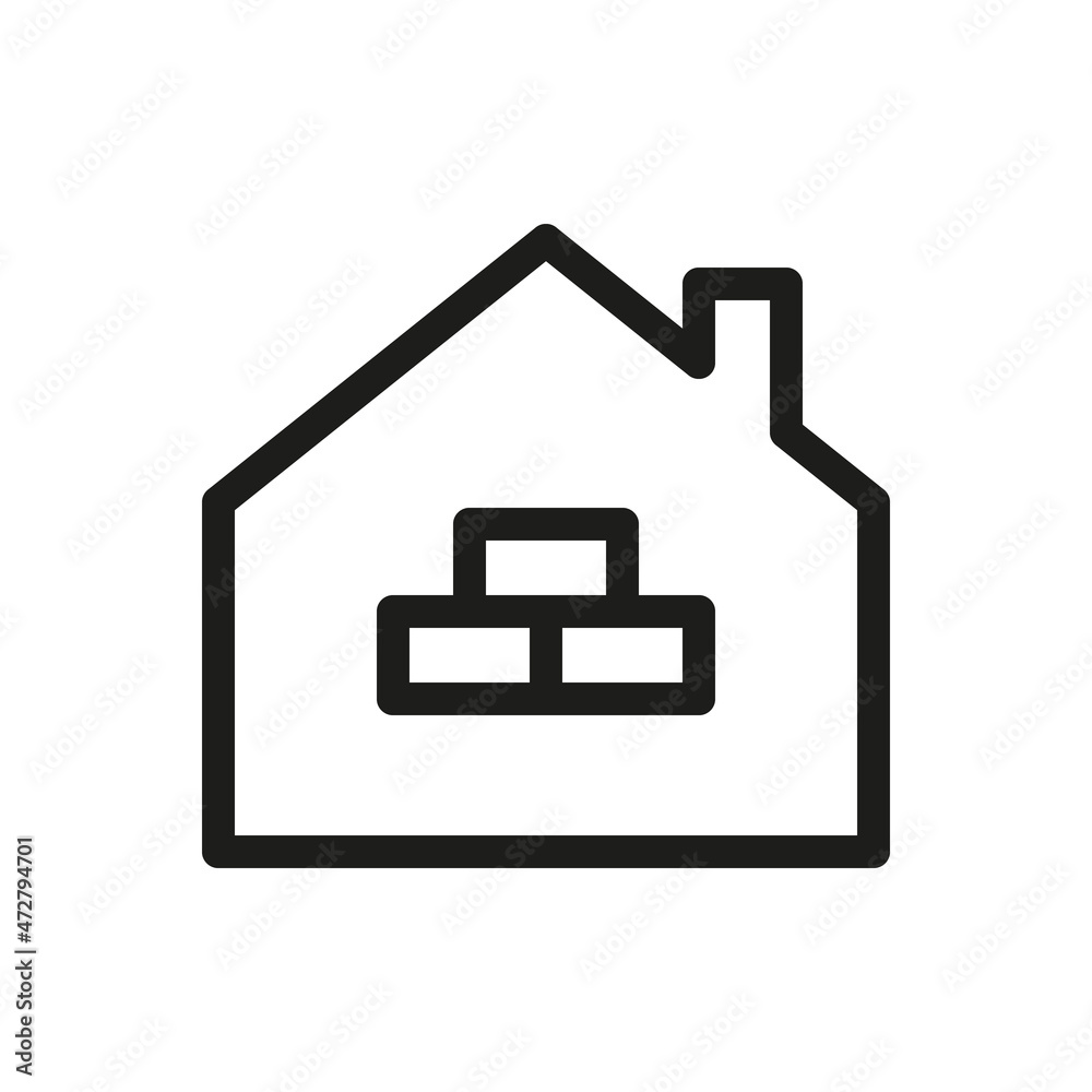 Home building isolated icon, house and bricks vector icon with editable stroke Home building isolated icon, house and bricks vector icon with editable stroke