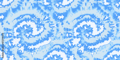 Vector Dye Effect Seamless. Ethnic Abstract. Floral Psychedelic Ornament. Blue Tonal Pattern. Abstract Pattern Print. Baby Blue Tie Dye Batik. Watercolor Textile Print. Tie Dye Wash.