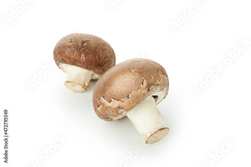 Tasty champignons mushrooms isolated on white background