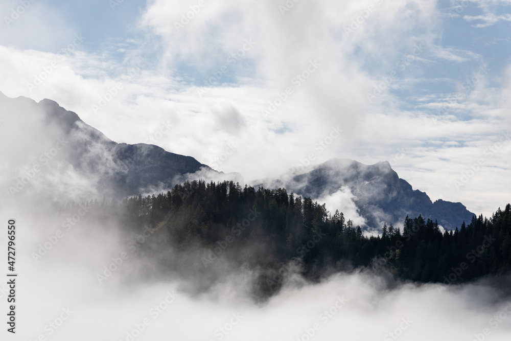 Italian Alps after heavy rain and fog