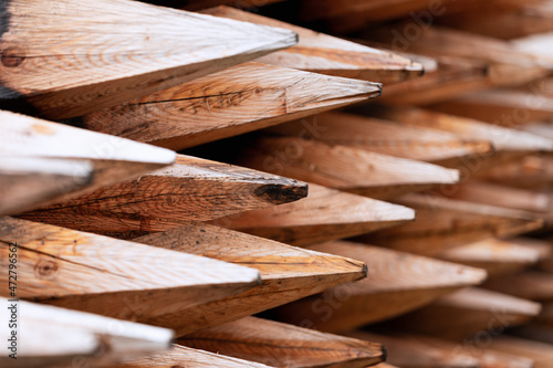 Canvastavla Freshly chopped wooden stakes (Selective focus)