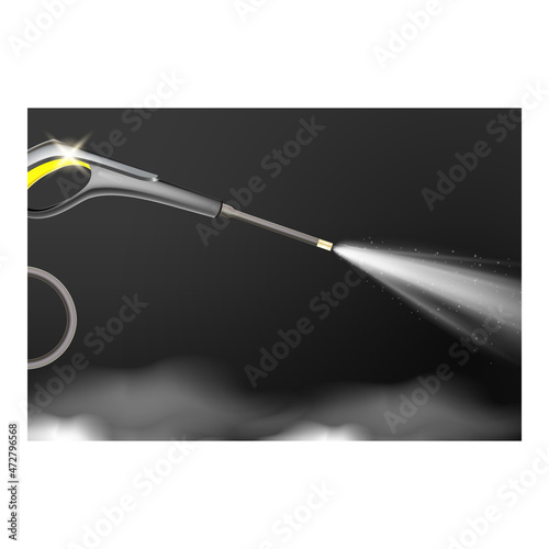 Car Wash Self Service Promotion Poster Vector. Car Wash Sprayer Equipment High Pressure Wax, Bug Remover And Foam Brush Advertising Banner. Water Spraying Tool Style Concept Template Illustration