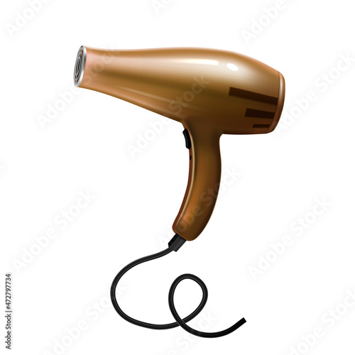 Dryer Hairdresser Equipment For Drying Hair Vector. Dryer Electronic Device For Dry Hairstyle In Beauty Salon. Beautician Professional Accessory Hairdryer Template Realistic 3d Illustration