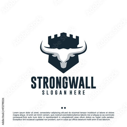strong wall ,bull , logo design template
