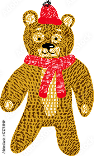 illustration teddy bear in hat and scarf