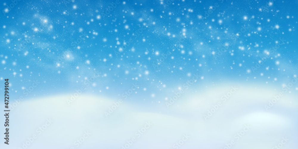 Winter snowy background, horizontal banner