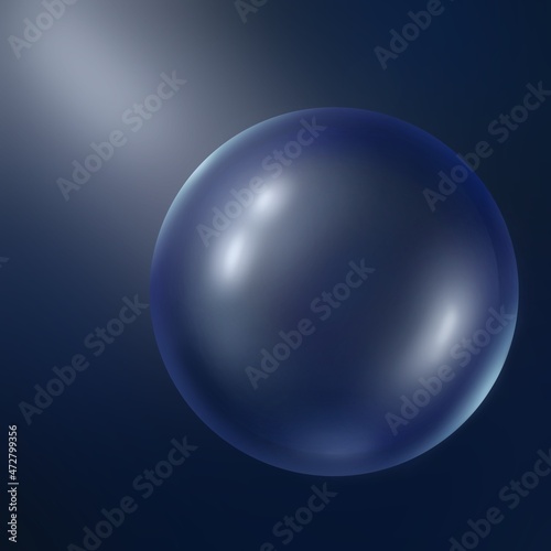 Abstract dark blue transparent ball with lights and reflection 