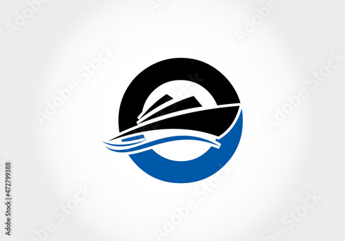 Letter O with the ship, cruise, or boat logo design template, icon sign symbol ocean waves vector illustration.