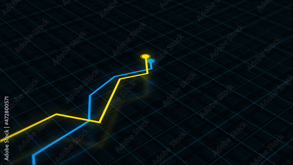 Naklejka premium 3D rendering of a tech-style digital income line graph against a high-tech grid background. Concept for presentations, advertising and showing profitability and statistics