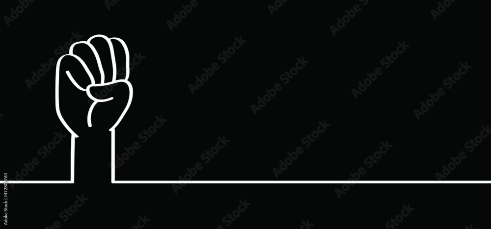 Fototapeta premium Protest symbol for black lives matter or World refugee day or Day of abolitionism. Cartoon black, white hand. Clenched fist, resistance, revolution concept. No more slavery. Vector icon or pictogram.