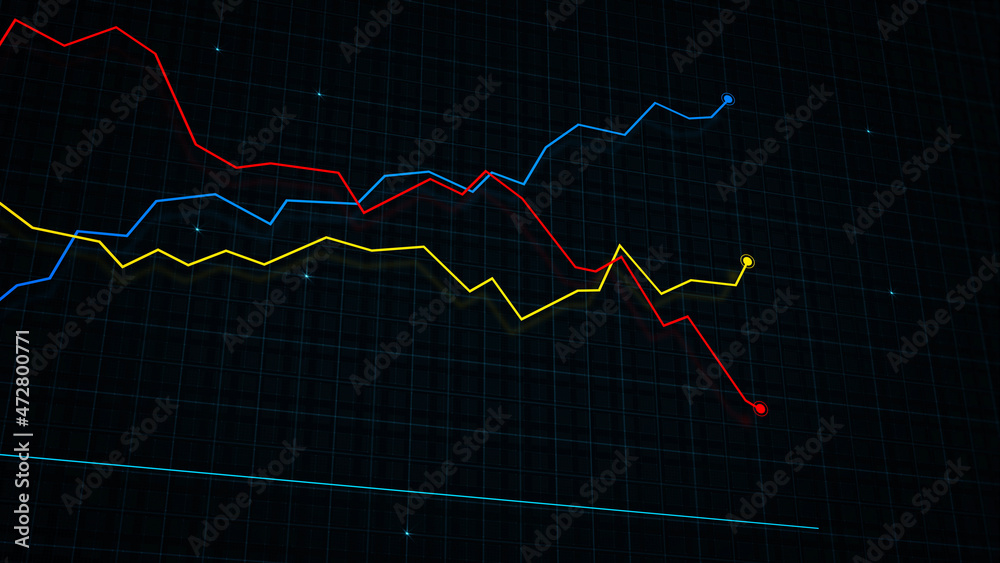 3D rendering of a tech-style digital income line graph against a high-tech grid background. Concept for presentations, advertising and showing profitability and statistics
