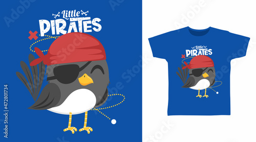 Cute pirates bird cartoon tee design
