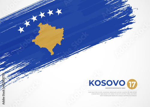 Flag of Kosovo with creative painted brush stroke texture background