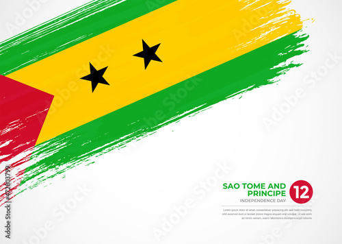 Flag of Sao Tome and Principe with creative painted brush stroke texture background