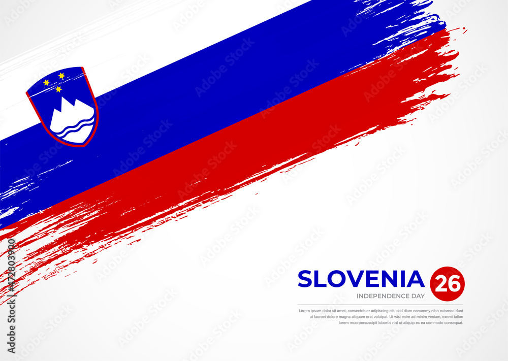 Flag of Slovenia with creative painted brush stroke texture background Flag of Slovenia with creative painted brush stroke texture background