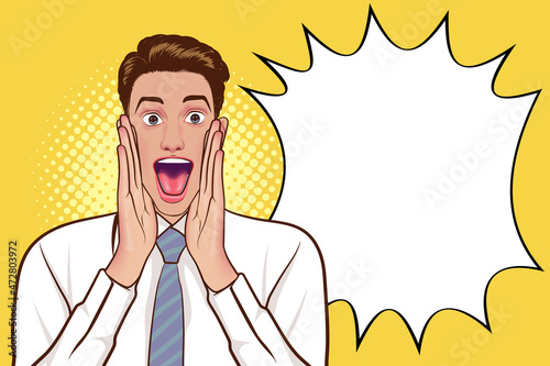 Cheerful young man holding hand near mouth and shouting