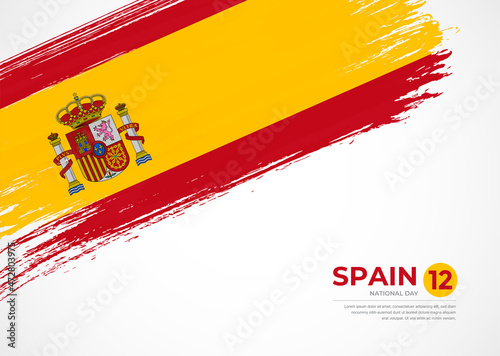 Flag of Spain with creative painted brush stroke texture background