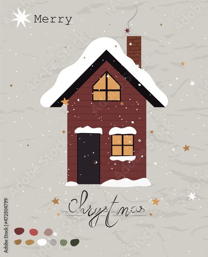 Vintage Christmas poster from New Collection. Cozy House Scandinavian style.