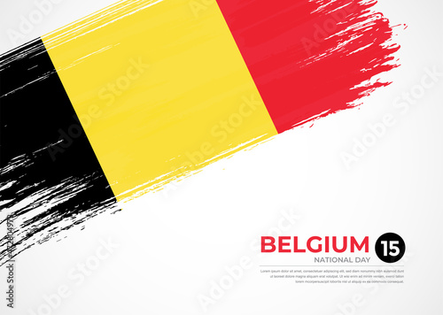 Flag of Belgium with creative painted brush stroke texture background