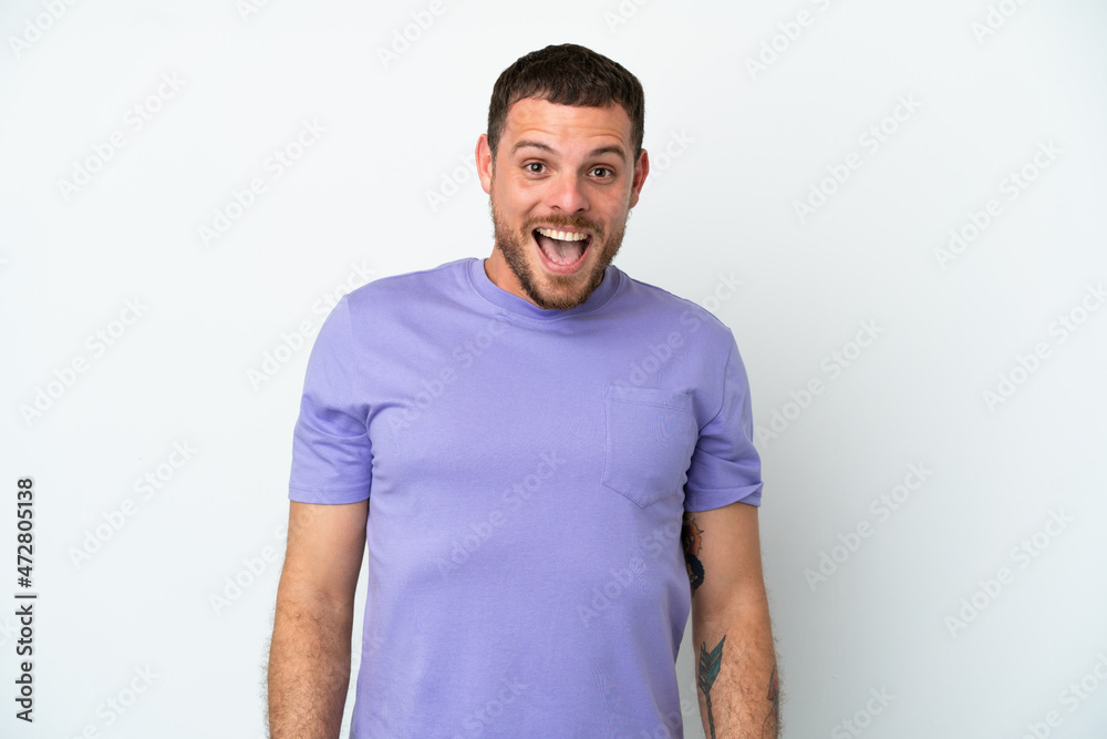 Fototapeta premium Young Brazilian man isolated on white background with surprise facial expression