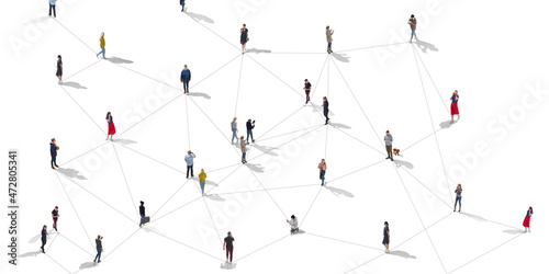 Aerial view of crowd people connected by lines, social media and communication concept photo