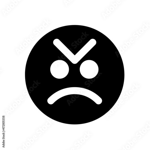 Angry unhappy icon isolated on white background, emoji emoticon