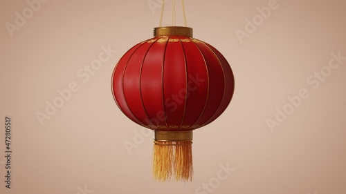 Traditional Chinese red colored lantern rotation. Colorful Asian paper lamp close up. Festive red light. Chinese new year celebration mood. Happiness, health and wealth. 3D Render concept 4K animation
