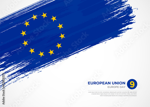 Flag of European Union with creative painted brush stroke texture background